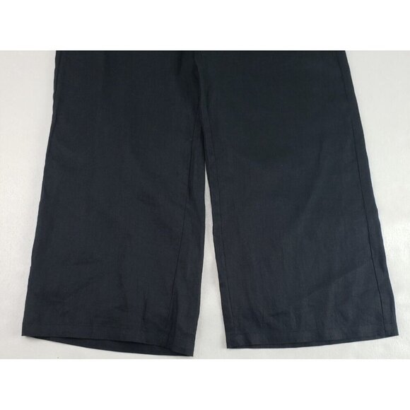 Talbots 100% Linen Wide Leg Pant Womens Large Black Lightweight Side Zip Trouser - Picture 7 of 12